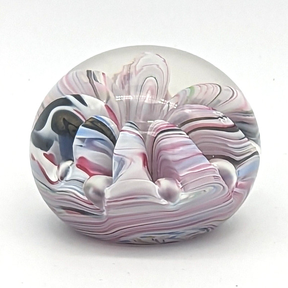 Vintage Bob St Clair Paperweight Pink Gray and White Tones with Embossed Mark - Picture 3 of 11